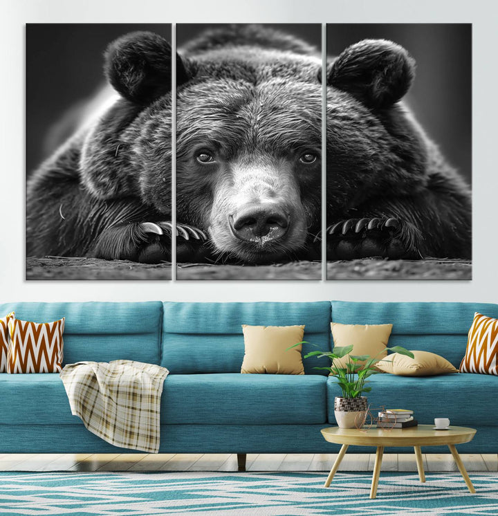 Resting Grizzly Bear Canvas Print | Ready to Hang Wall Art | Rustic Cabin & Farmhouse Decor | Wildlife Art