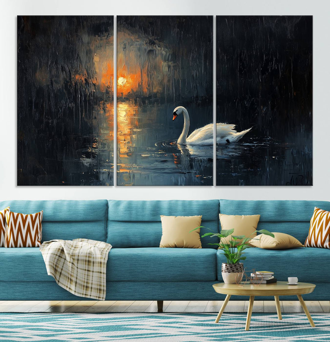 Abstract Swan on Water Wall Art Canvas Print - Elegant Nature Scene for Modern Home Decor