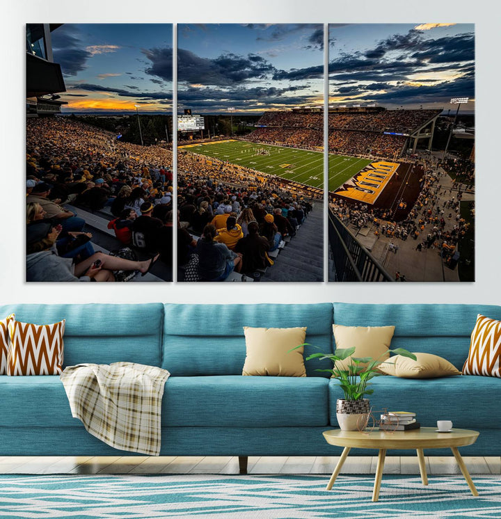 Cowboy Football War Memorial Stadium Wall Art | Ready to Hang Canvas Print of College Football Stadium at Sunset | Perfect for Sports Fans and Football Enthusiasts