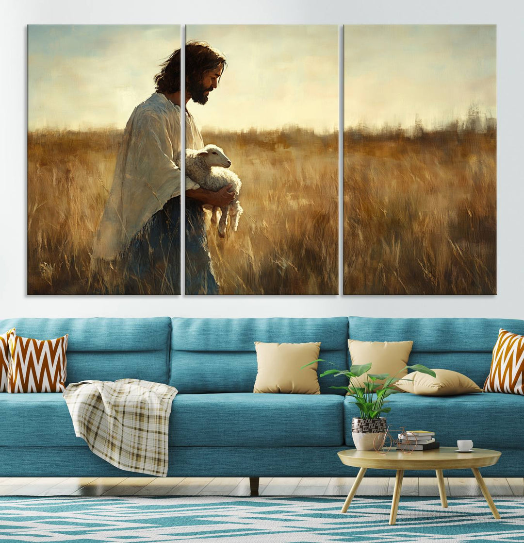 Jesus the Good Shepherd Wall Art Canvas Print - Inspirational Christian Religious Print for Prayer Room Decor