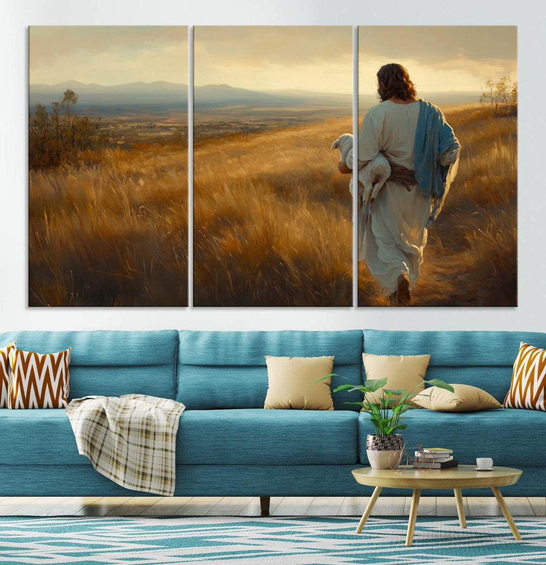 Jesus the Good Shepherd Wall Art Canvas Print - Inspirational Christian Religious Print for Prayer Room Decor