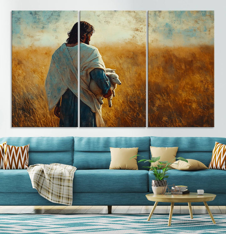 Jesus the Good Shepherd Wall Art Canvas Print - Inspirational Christian Religious Print for Prayer Room Decor