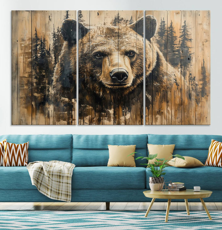 Rustic Bear Wall Art Canvas Print | Framed & Ready to Hang | Rustic Animal Artwork for Living Room, Office, Cabin, or Nature-Inspired Décor