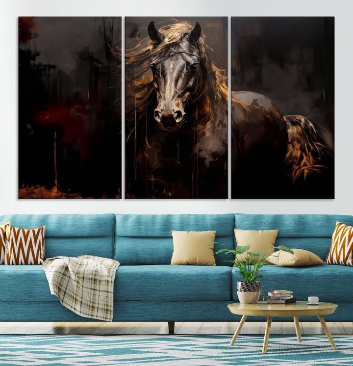 Abstract Black Horse Canvas Print | Abstract Equine Wall Art | Western Decor Print | Horse Lover Gift | Farmhouse & Cabin Wall Art