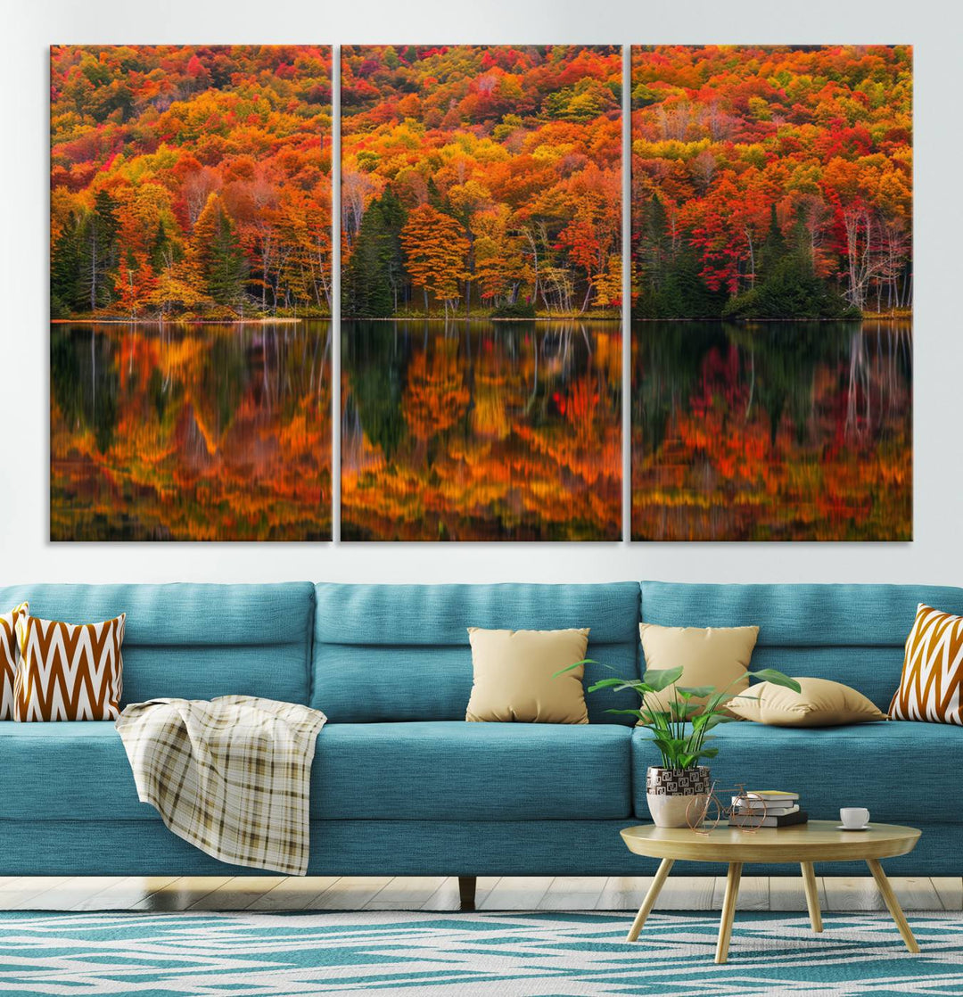 Autumn Reflection Canvas Print, Stunning Fall Foliage Wall Art, Serene Lake Landscape, Perfect Seasonal Decor Print