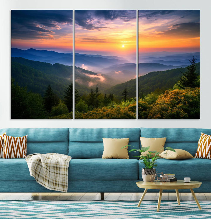 Majestic Mountain Sunrise Landscape Wall Art | Canvas Print Ready to Hang | Perfect for Farmhouse Wall Decor, Cabin Wall Art, Nature Lover’s Retreat