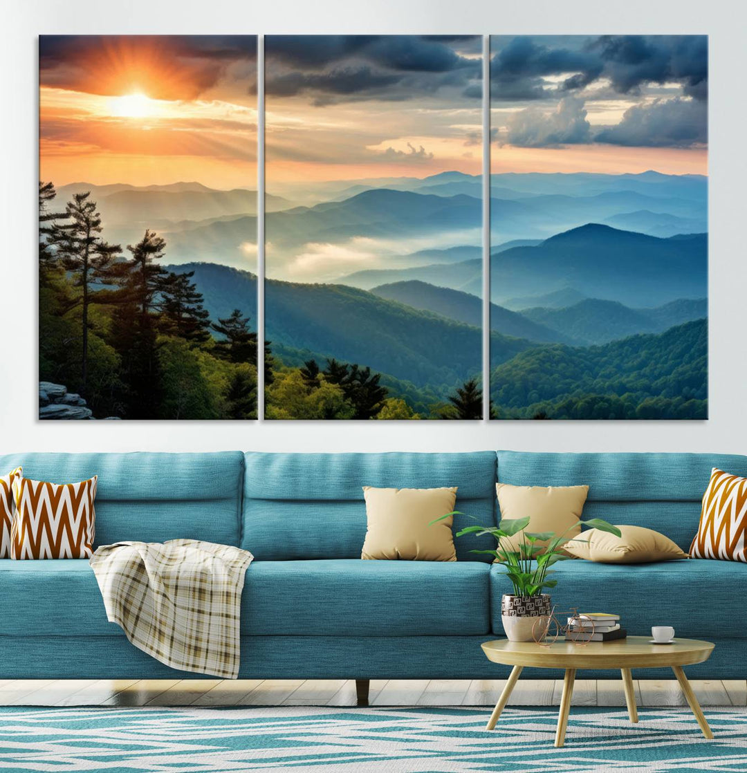 Sunrise Over Mountain Range Wall Art | Canvas Print Ready to Hang | Perfect for Farmhouse Wall Decor, Cabin Wall Art, Nature-Inspired Home