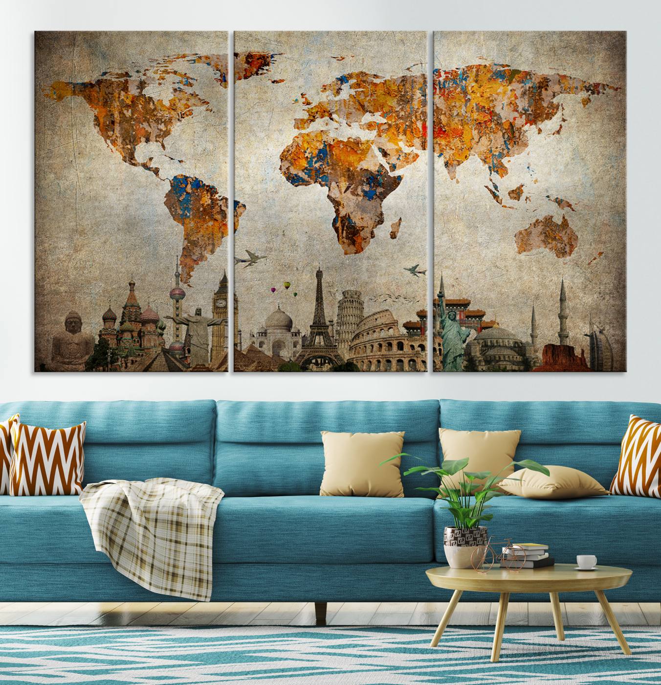 54918-MGV-CV-36X24-Push Pin World Map Canvas Print – Framed Wall Art for Couples to Track Their Travels – Anniversary Gift or Home Adventure Decor