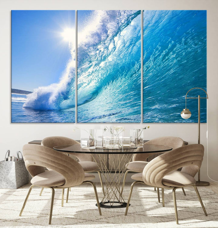 Blue Big Wave Surfing Ocean Canvas Wall Art Impresión de arte para sala de estar, decoración de la oficina en el hogar, arte de la pared de la playa, arte de la pared del mar