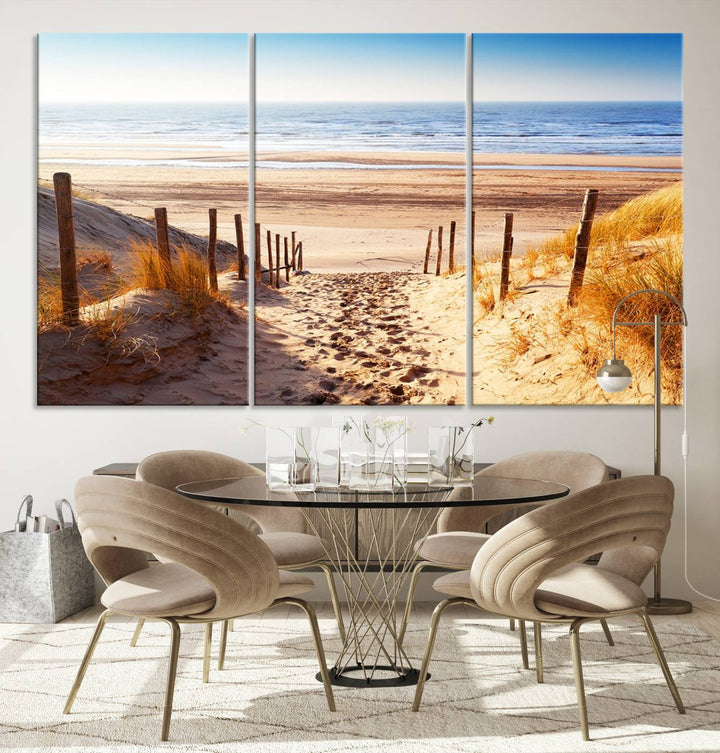 Serene Beach Path Canvas Art, Giclee Canvas Print with Gallery Wrap, Coastal Sand Dunes Wall Art Featuring Canon Print Quality