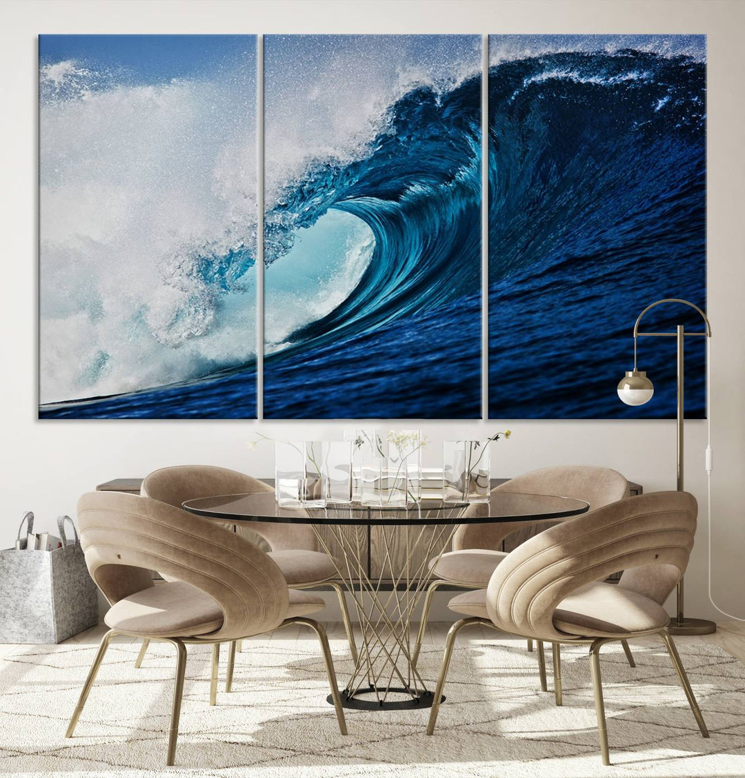 Ocean Wave at Sunset Canvas Art, Large Wall Print of Vibrant Water Waves, Coastal Art for Living Room and Dining Room Decor