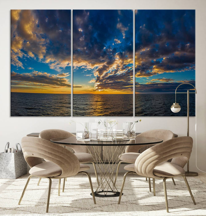 Dramatic Ocean Sunset Canvas Art, Panoramic Seascape Wall Art, Giclee Canvas Print with Canon Quality for Coastal Decor