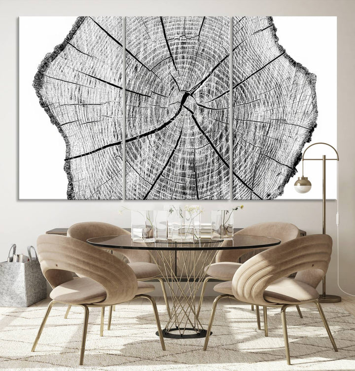 Black and white tree ring art print.