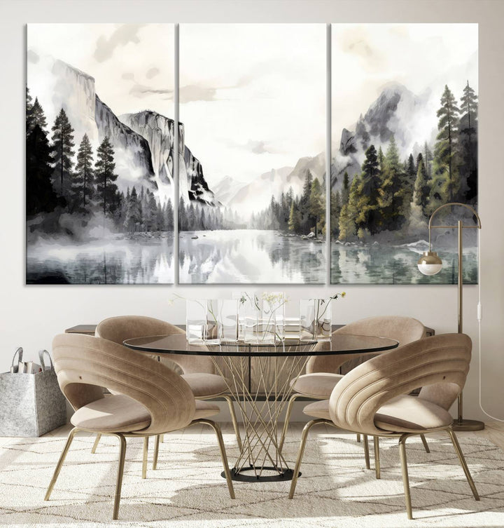 The Yosemite Valley Wall Art Canvas Print, a framed nature décor, is beautifully displayed.