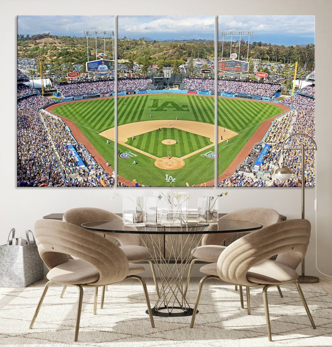 Aerial view of a sunny game day at Citi Field, captured in a 3-panel canvas print wall art.