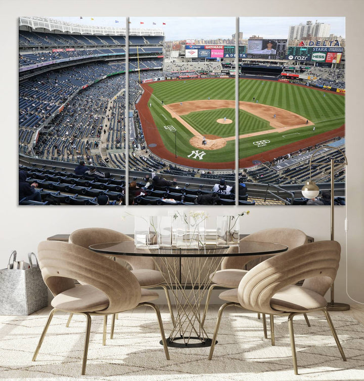 Aerial view of Yankee Stadium filled with fans, showcased on a New York Yankees Stadium Wall Art Canvas Print.