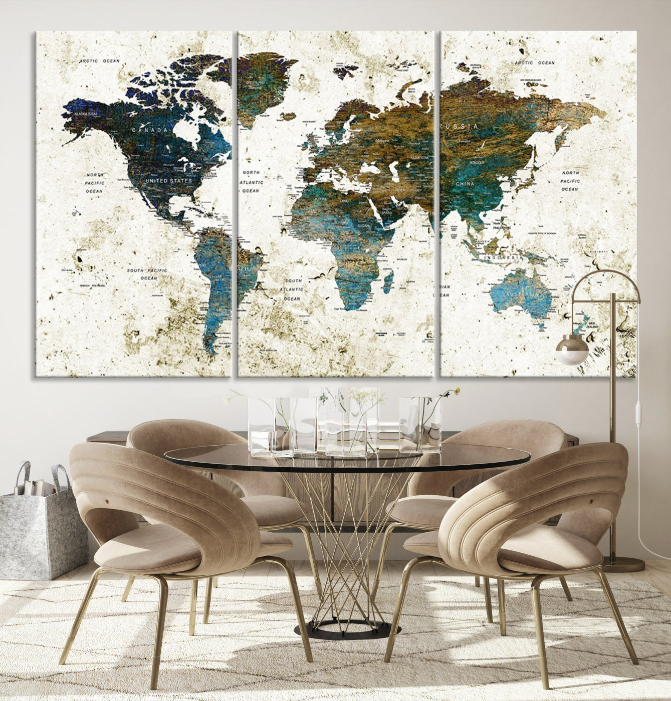 78067-MGV-CV-36X24-Vintage World Map Wall Art Canvas Print, Framed Rustic Earth Map Art Picture Print, Antique Map Perfect Rustic Vintage Decor Artwork