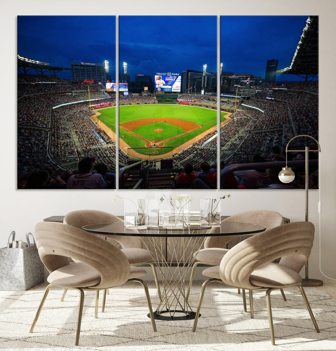 Truist Park Night Game Canvas Art: Atlanta Braves Stadium, evening view from above with full crowd.