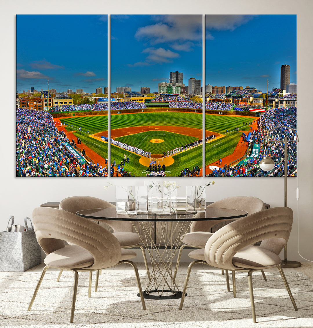 Wrigley Field Chicago Cubs Panoramic 3-Piece Canvas Wall Art - Iconic Baseball Stadium Print for Sports Lovers - Ready to Hang