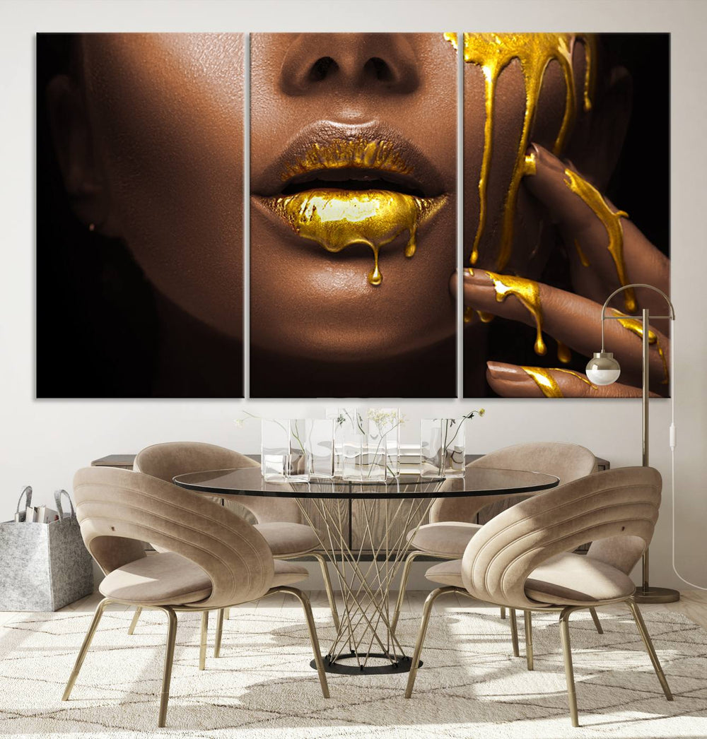 African American Art Canvas Print of a Black Woman with Gold Lips.