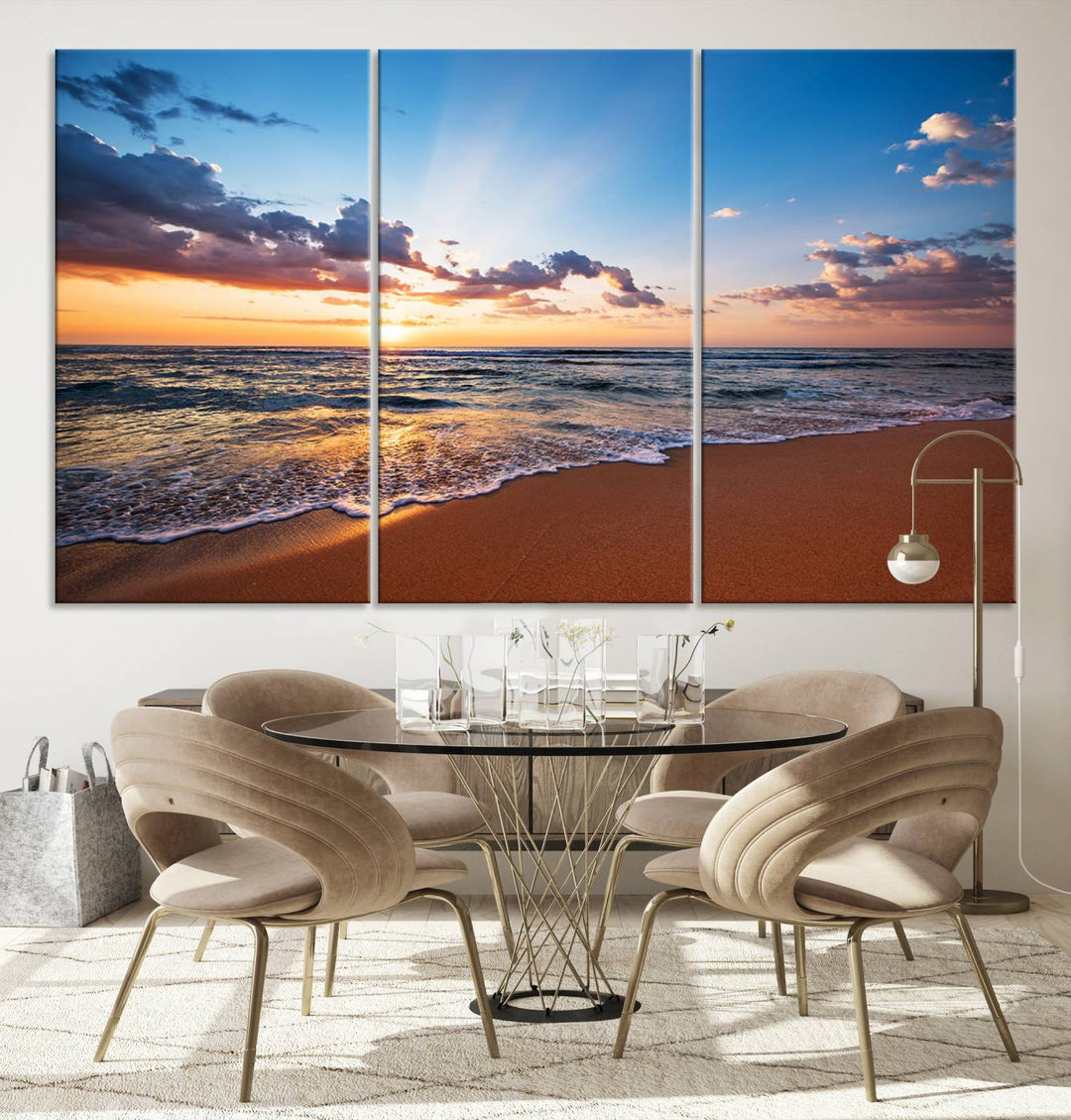 Golden Hour Beach Sunset Wall Art | Canvas Print | Ready to Hang | Coastal Wall Art for Living Room