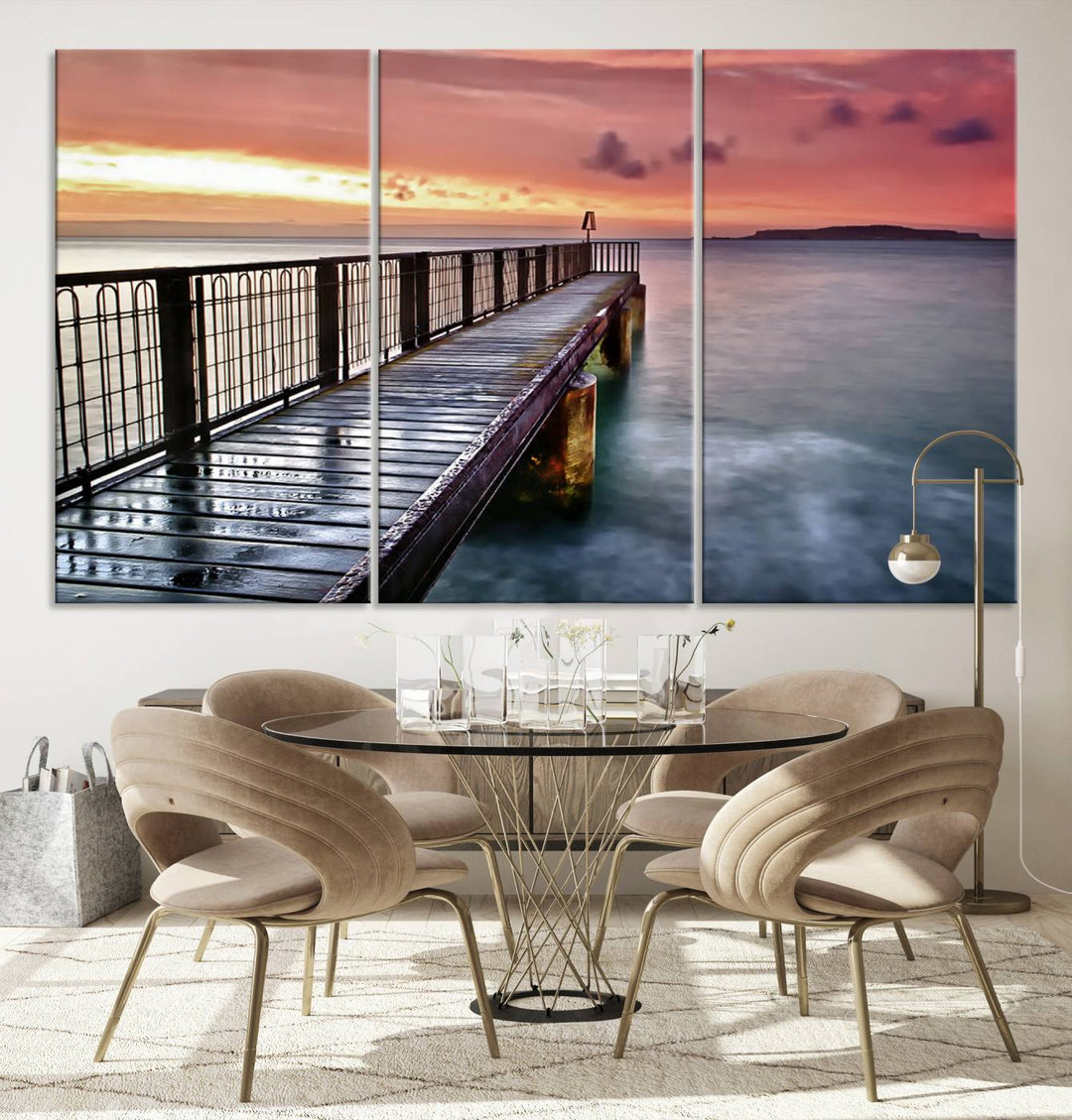 Serene Pier at Sunset Wall Art | Canvas Print | Ready to Hang | Coastal Decor for Living Room