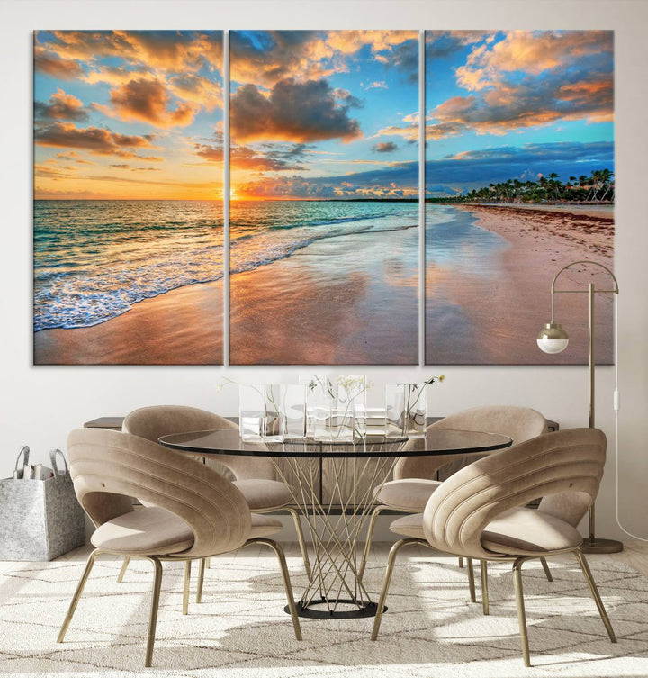 Serene Beach Sunset Wall Art | Coastal Ocean Canvas Print | Ready to Hang Tropical Decor for Home or Office