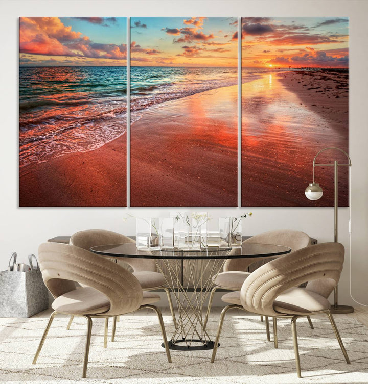 Stunning Sunset Beach Wall Art | Ocean Canvas Print | Coastal Wall Art | Ready to Hang | Tranquil Sunset Canvas for Home & Office Decor