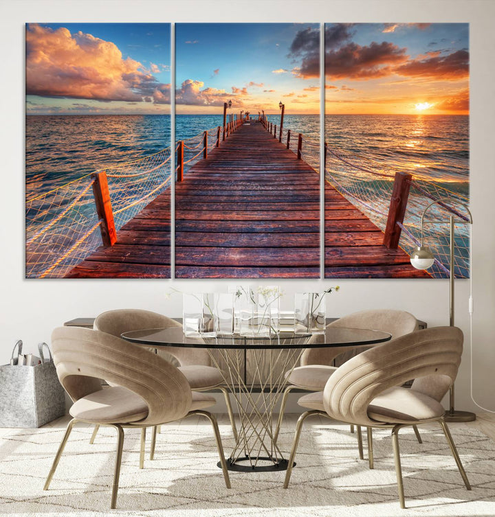 Vibrant Beach Sunset Wall Art | Coastal Ocean Canvas Print | Ready to Hang Tropical Decor for Living Room or Office