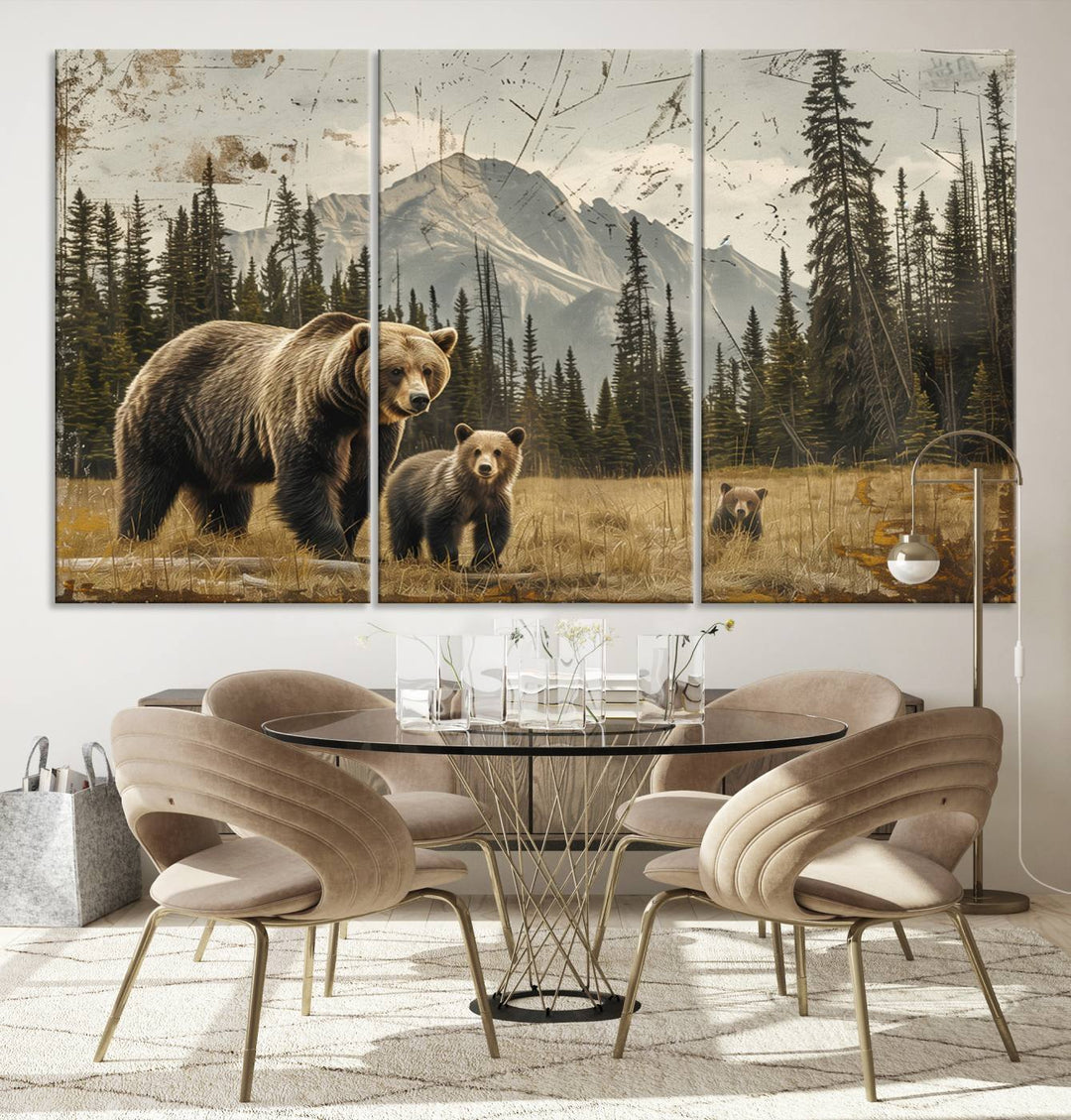 Rustic Grizzly 399: Bear Family Wall Art Canvas Print.