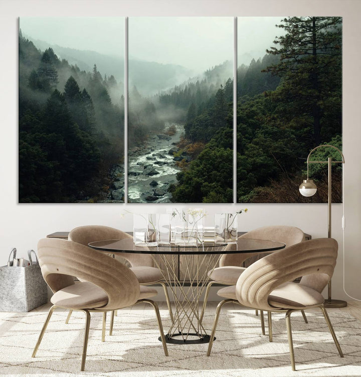 Misty Forest Wall Art | Ready to Hang and Framed | Tranquil Nature Landscape for Living Room or Cabin Wall Decor