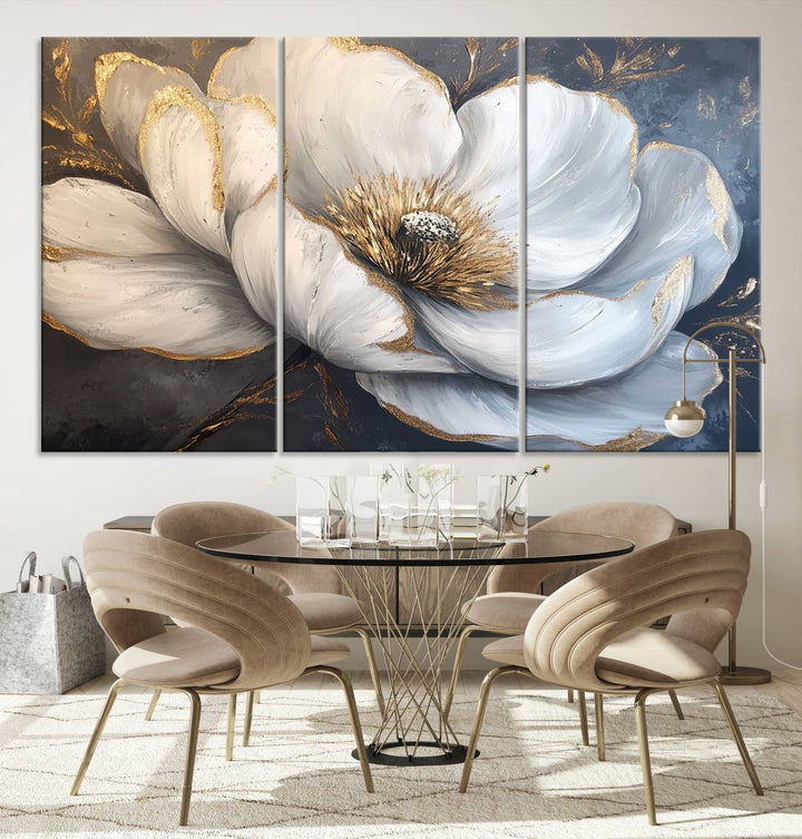 White Magnolia Flower Wall Art | Canvas Print | Abstract Floral Wall Decor | Elegant Bloom Artwork | Framed for Living Room or Bedroom