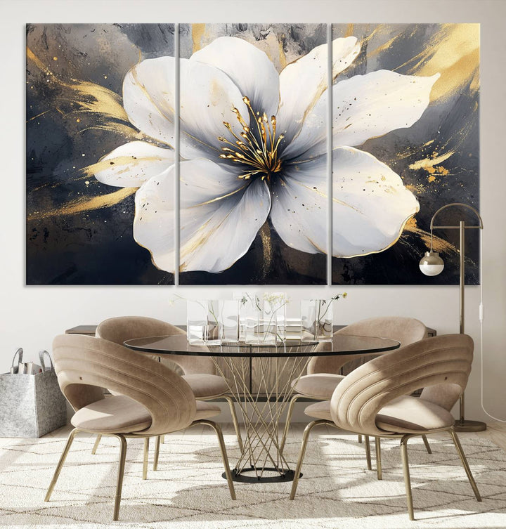 White Flower Wall Art | Canvas Print | Ready to Hang | Abstract Floral Wall Decor | Elegant Bloom Artwork | Framed for Living Room or Bedroom