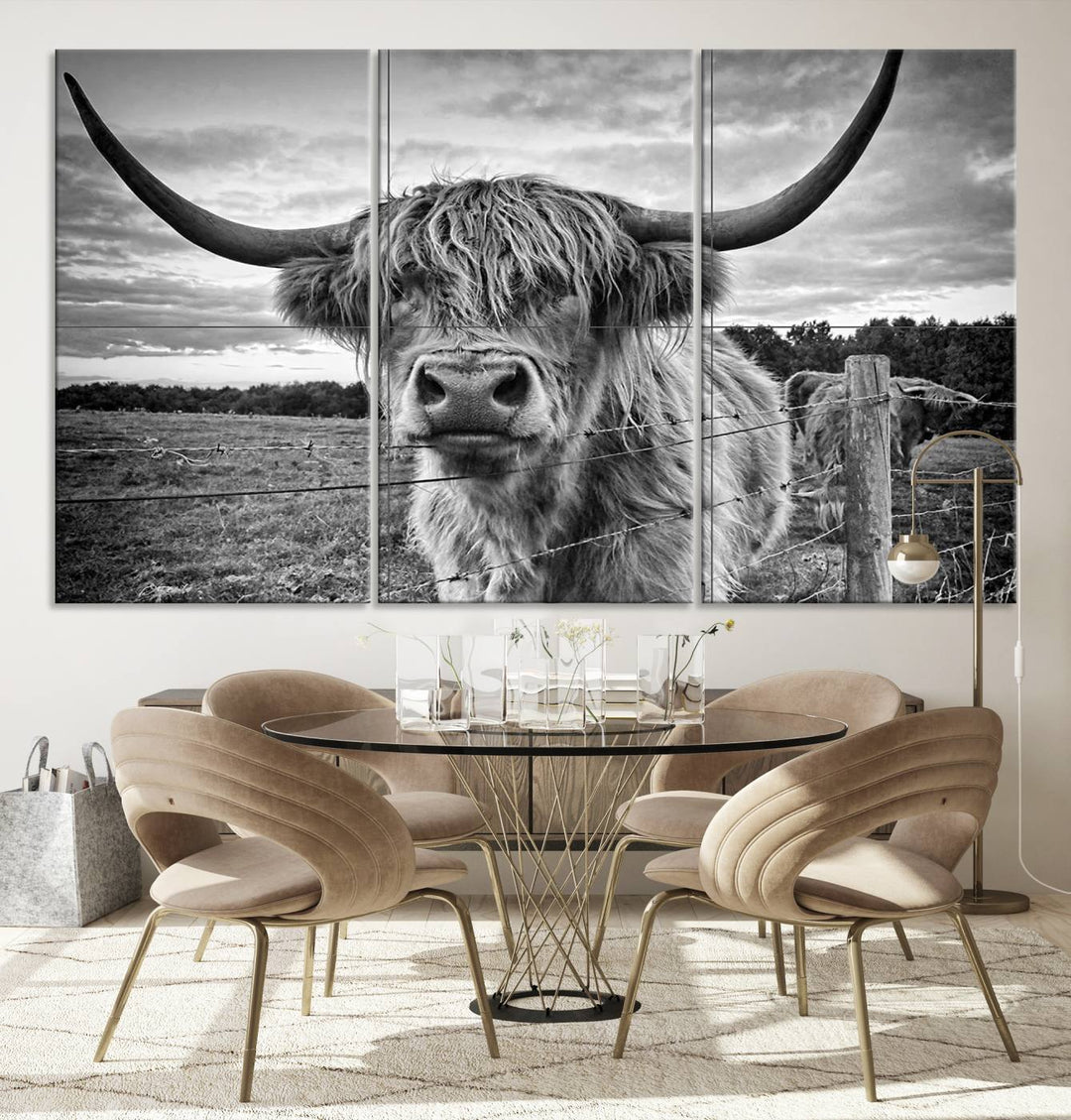 Scottish Highland Cow Wall Art Canvas Print | Ready to Hang and Framed | Rustic Farmhouse Decor