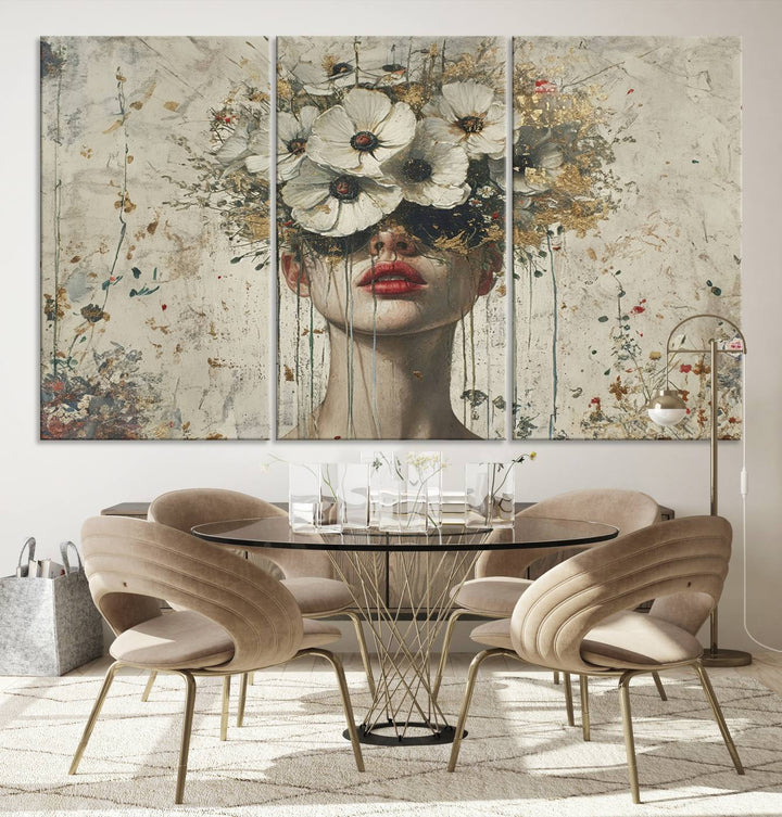 Abstract Floral Women Patel Wall Art Canvas Print