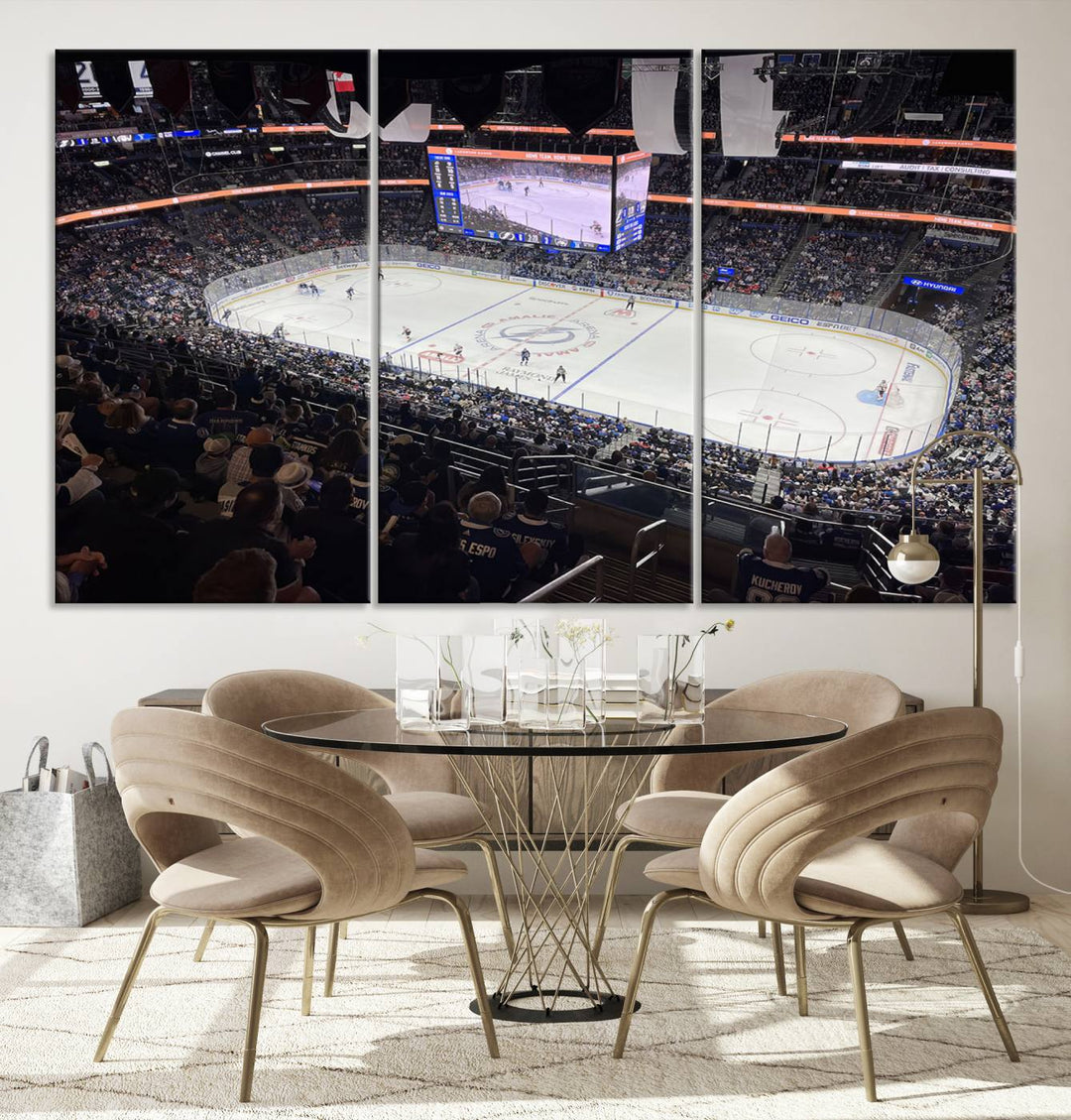 A wall art canvas of Amalie Arena, capturing NHL hockey in Florida.