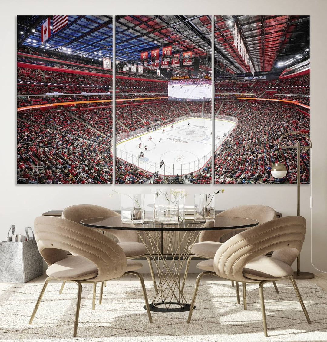 Barton Malow Little Caesars Arena Detroit Wall Art Canvas Print - Detroit Hockey and Basketball Stadium Print