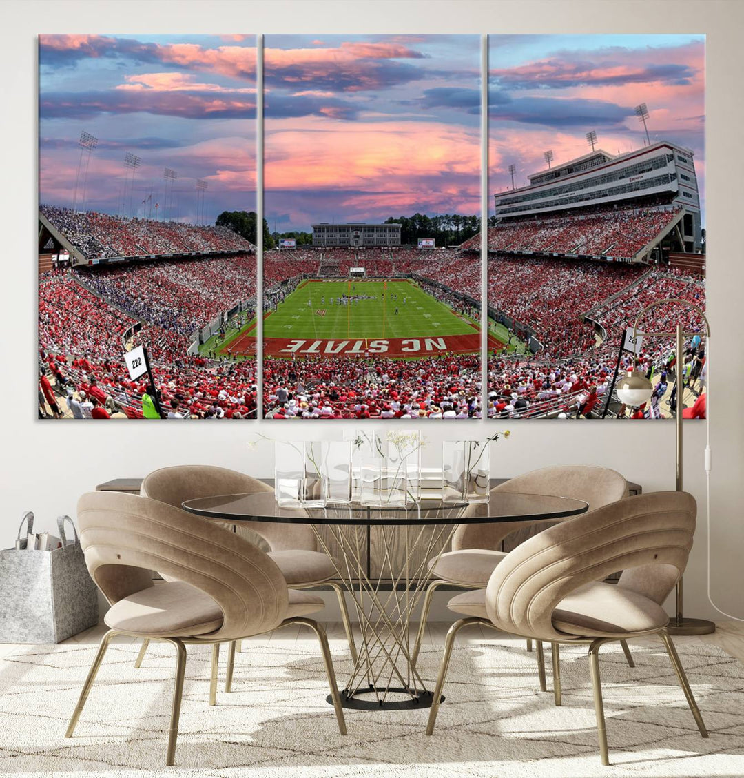 Carter-Finley Stadium Sunset Game Triple Canvas Wall Art - NC State Wolfpack Football Match