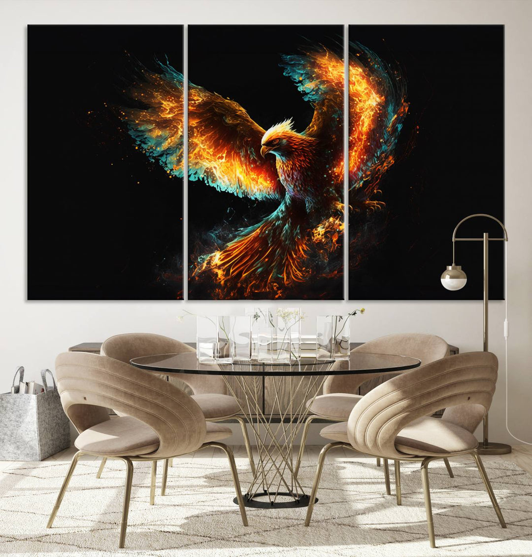 Fiery Phoenix Canvas Print | Ready to Hang Wall Art | Bold Fantasy Decor for Living Room | Majestic Bird Artwork