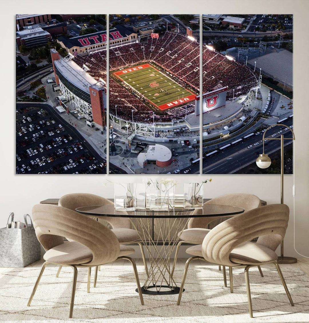 Utah Utes Football Team Print - Salt Lake City Rice-Eccles Stadium Wall Art Canvas Print