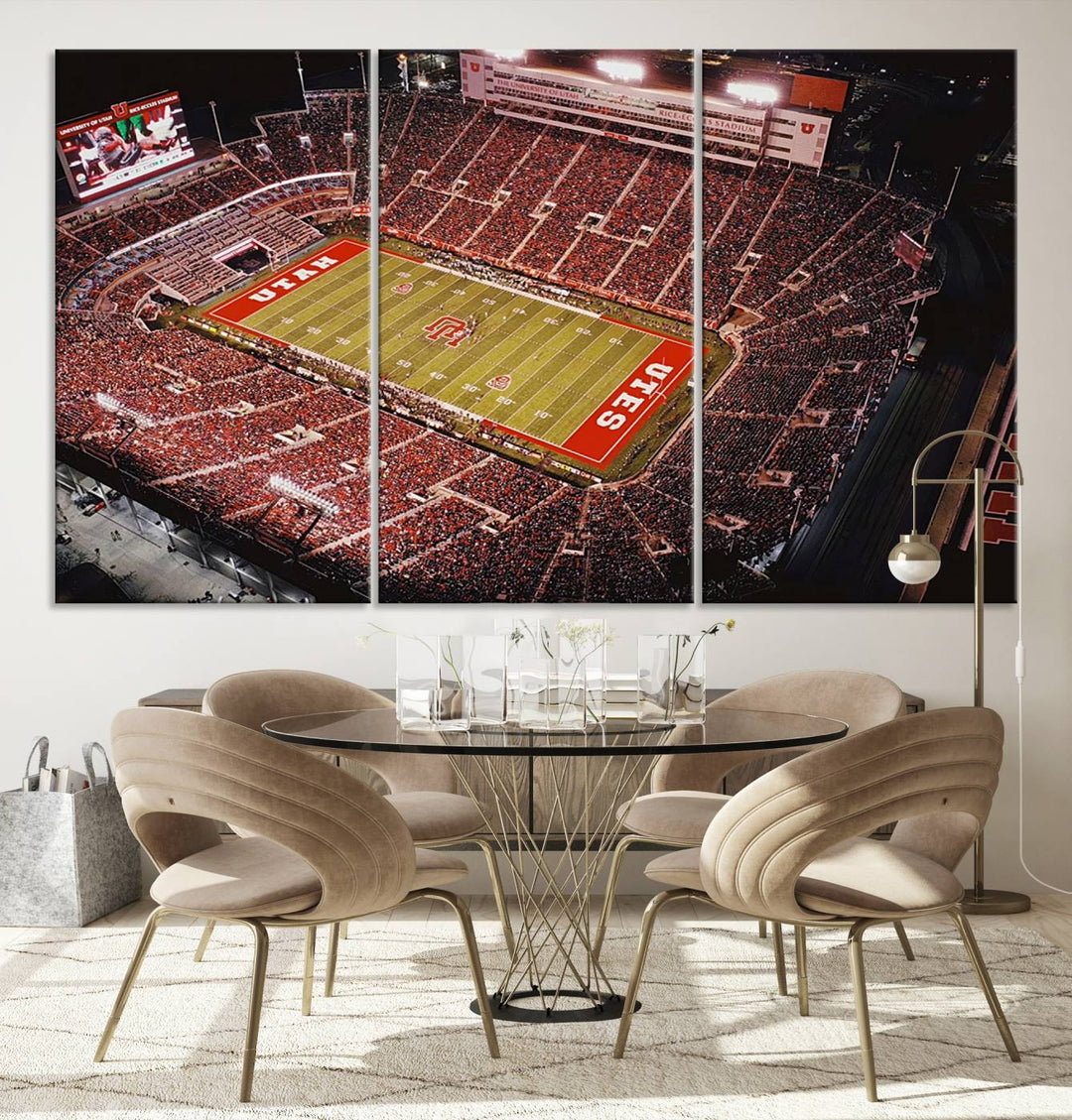 Utah Utes Football Team Print - Salt Lake City Rice-Eccles Stadium Wall Art Canvas Print