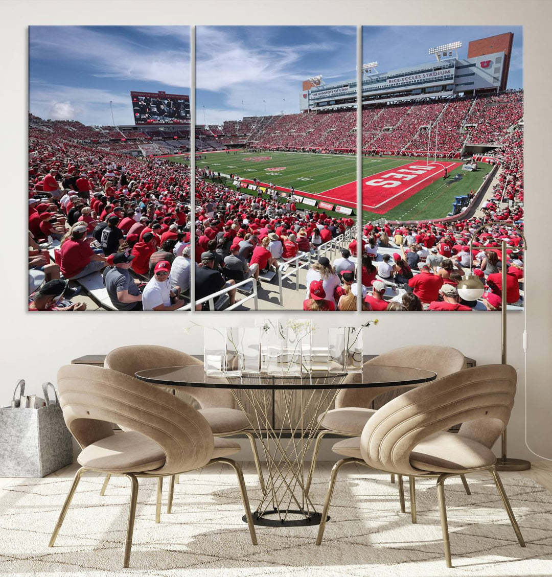 Utah Utes Football Team Print - Salt Lake City Rice-Eccles Stadium Wall Art Canvas Print