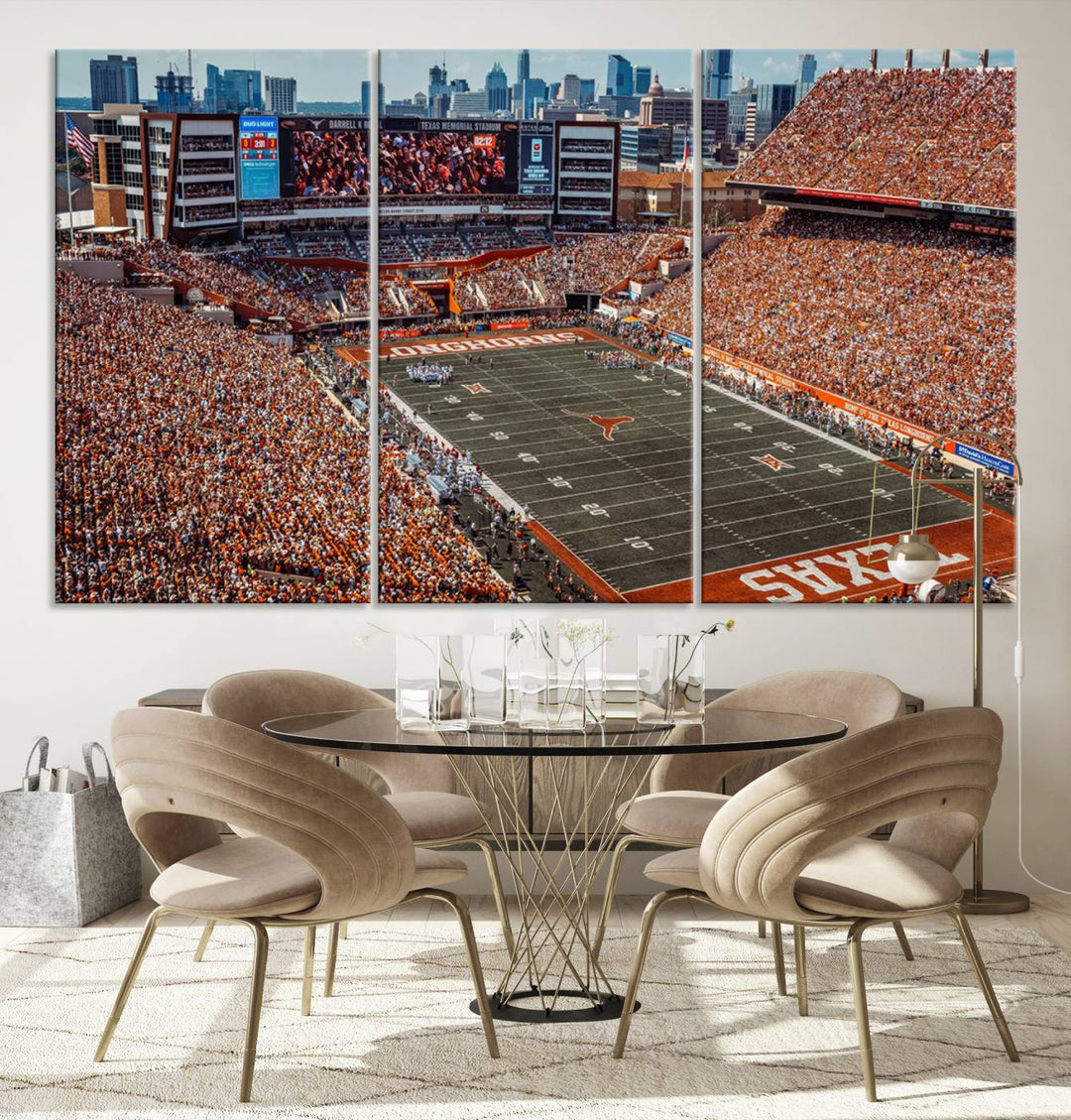 University of Texas Longhorns Football Team Print - Austin Darrell K Royal-Texas Memorial Stadium Wall Art Canvas Print