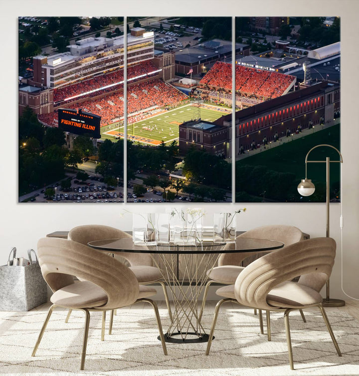 University of Illinois Fighting Illini Football Team Print - Champaign Illinois Memorial Stadium Wall Art Canvas Print