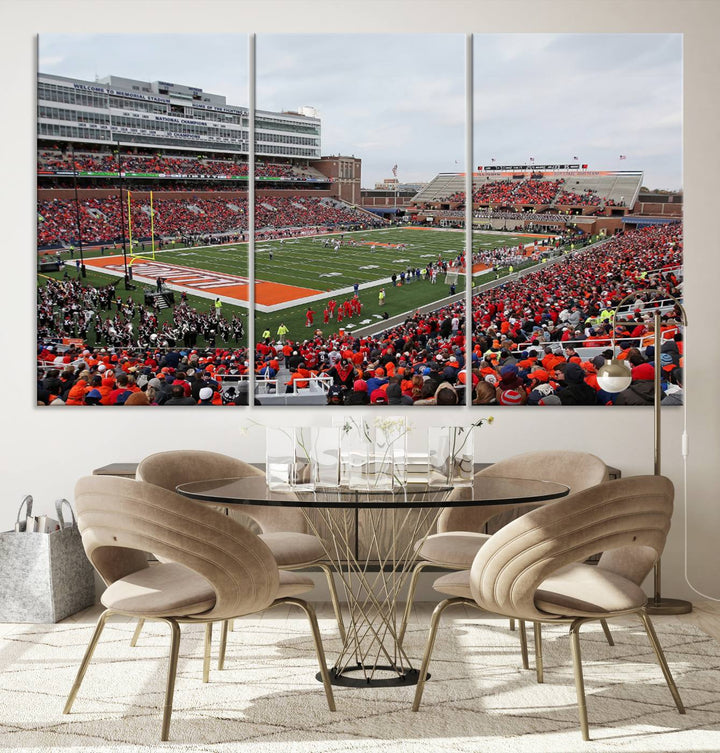 University of Illinois Fighting Illini Football Team Print - Champaign Illinois Memorial Stadium Wall Art Canvas Print