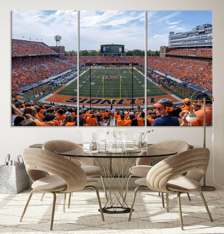 University of Illinois Fighting Illini Football Team Print - Champaign Illinois Memorial Stadium Wall Art Canvas Print