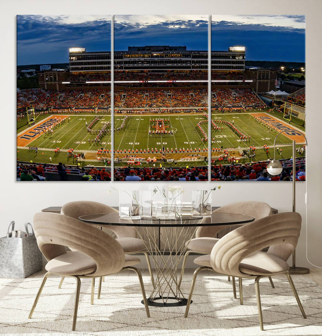 University of Illinois Fighting Illini Football Team Print - Champaign Illinois Memorial Stadium Wall Art Canvas Print