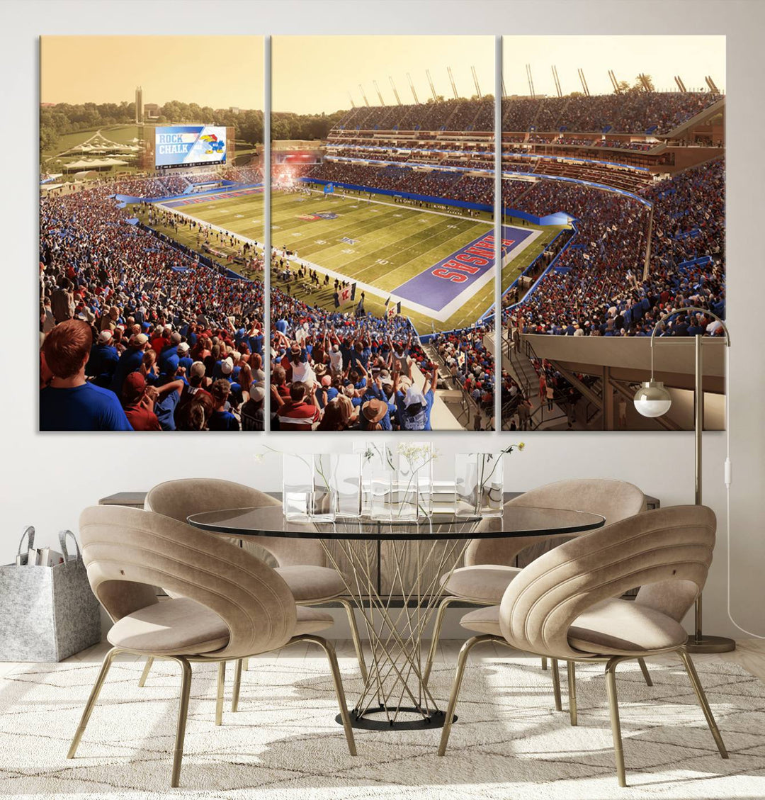 University of Kansas Jayhawks Football Team Print - Lawrence Kansas Memorial Stadium Wall Art Canvas Print