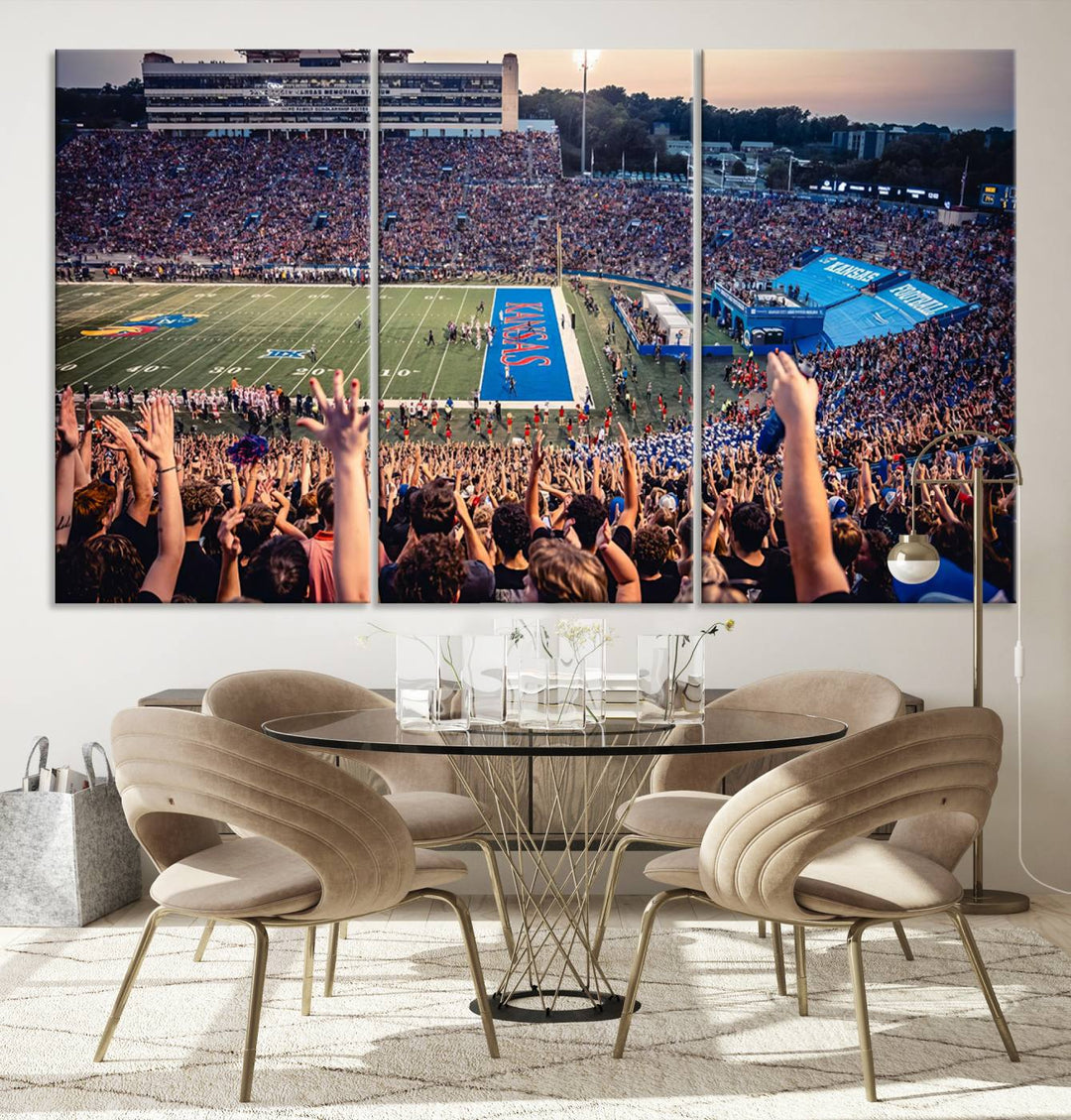 University of Kansas Jayhawks Football Team Print - Lawrence Kansas Memorial Stadium Wall Art Canvas Print