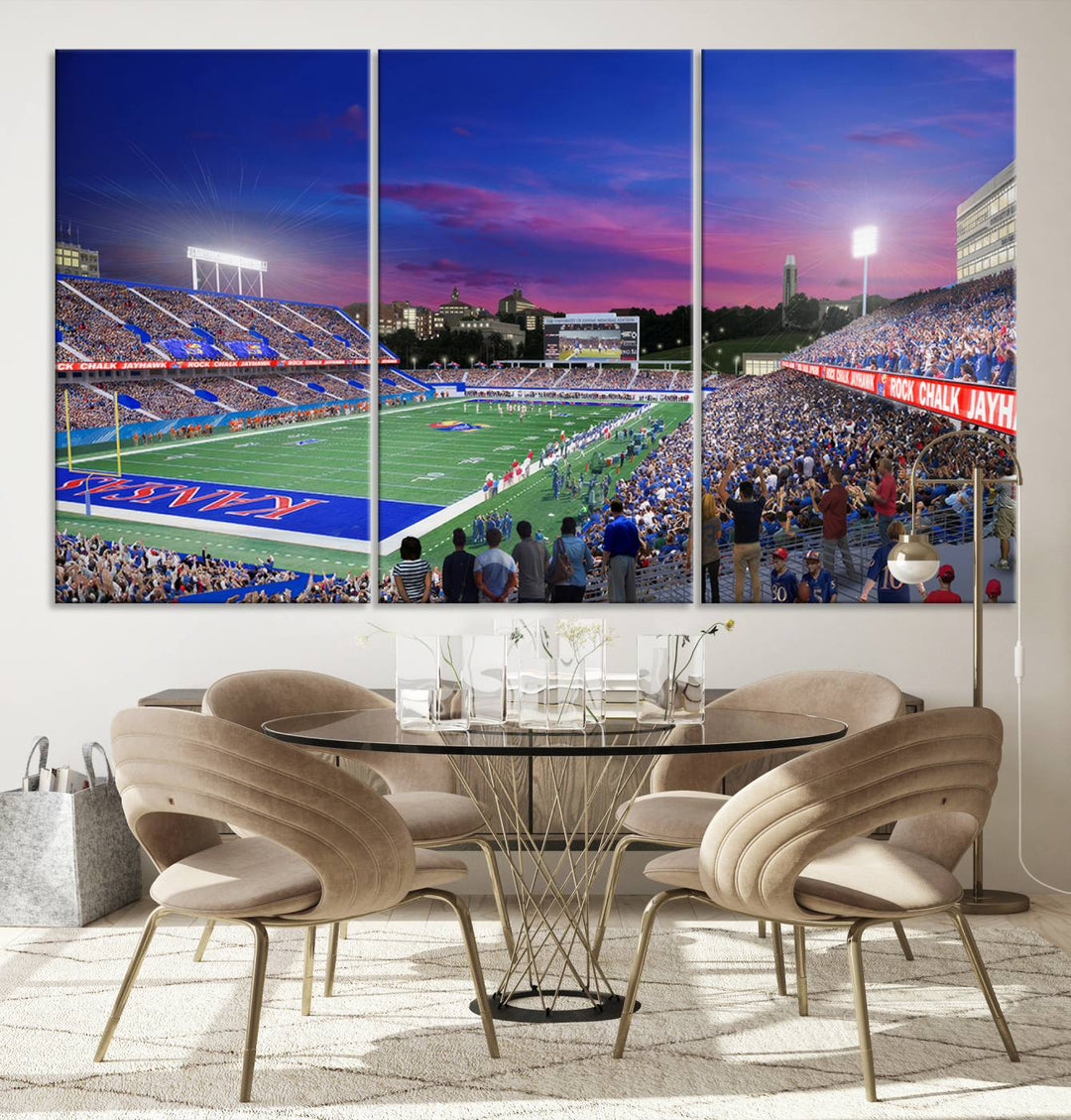 University of Kansas Jayhawks Football Team Print - Lawrence Kansas Memorial Stadium Wall Art Canvas Print